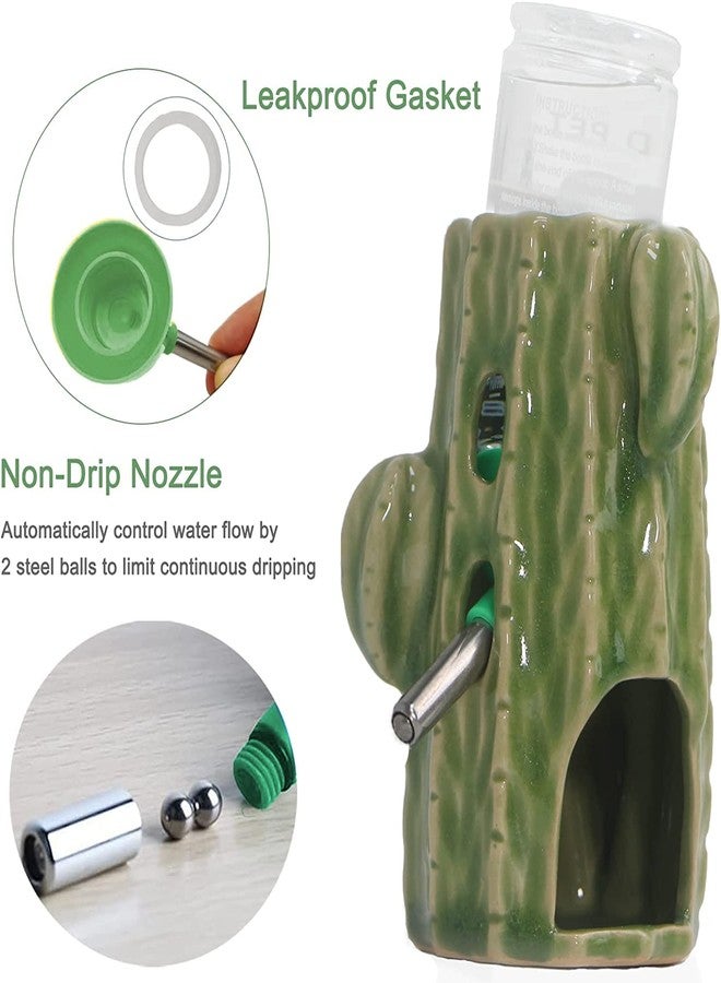 Deapeey Hamster Water Bottle, Cactus Ceramic Hamster Gerbil Water Bottle for Glass Tank, Dispenser, 80ML Bottle for Water Holder Stand with No Drip for Syrian Mice, Gerbil (Light Green) - Image 4